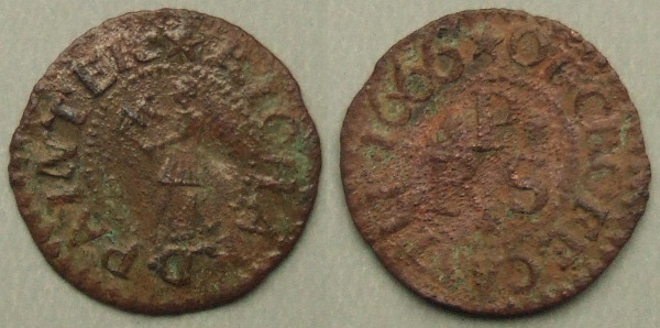 Corfe Castle, Richard Painter 1666 farthing Corfe Castle, Richard Painter 1666 farthing